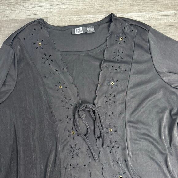Vintage 90s Whimsigoth Fairycore Tie Faux Cardigan Top Black Plus Size 3X - Picture 2 of 6